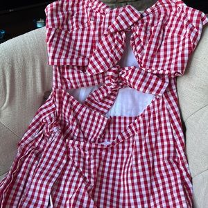 Red Gingham Tie Wrap Dress